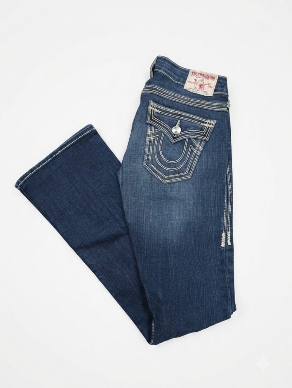 True Religion Becky Big QT Bootcut Jeans Women's Size 27 Medium Wash White Stitc